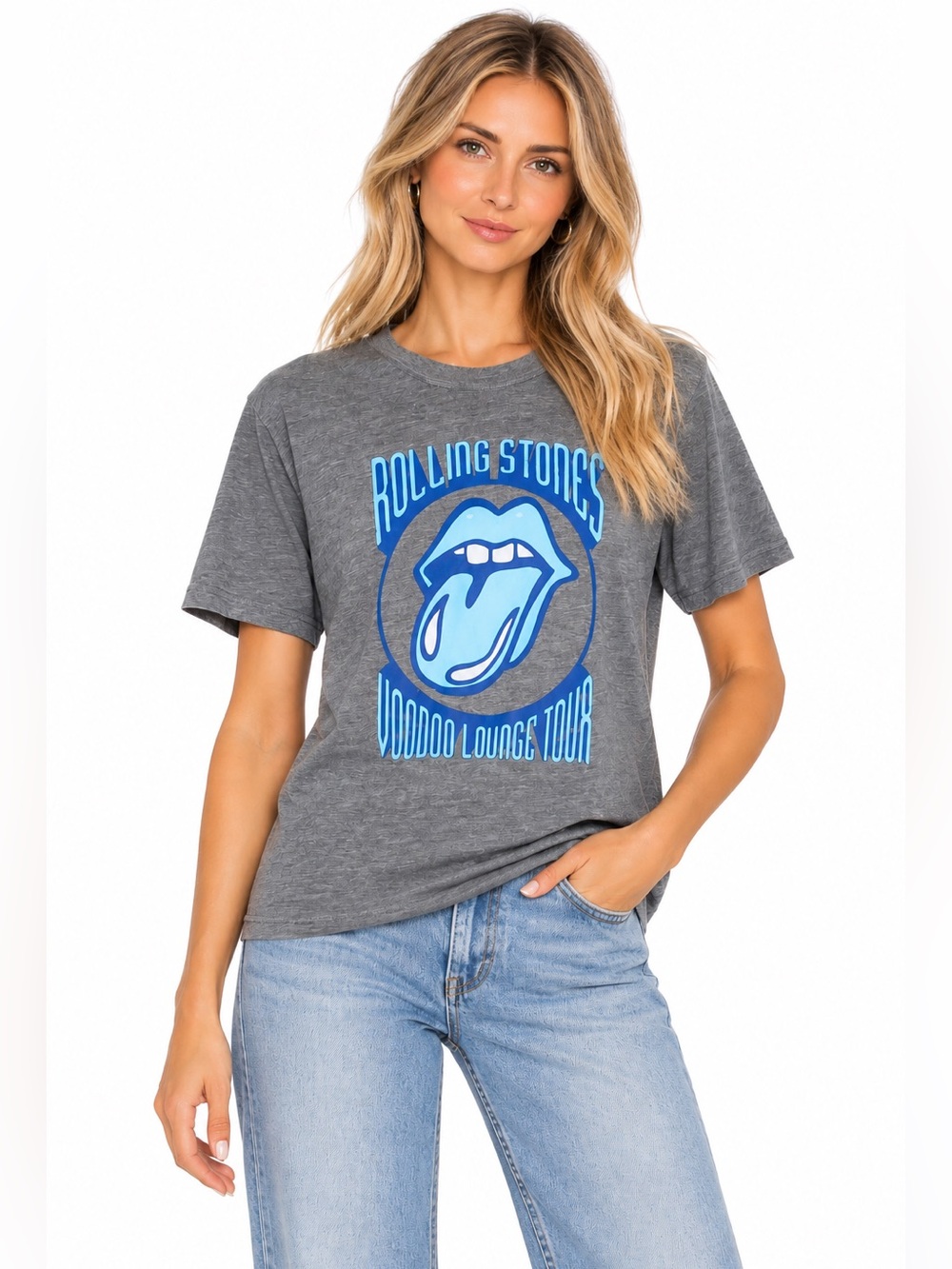 Rolling Stones Voodoo Lounge Tour Graphic T-Shirt Gray Blue Size M